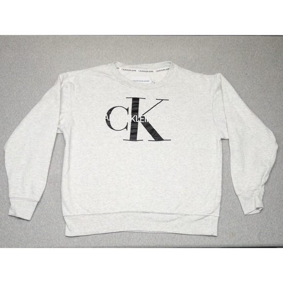 Calvin Klein CK Classic Logo Crew Neck Fleece Sweatshirt Womens XS Casual - Picture 2 of 8